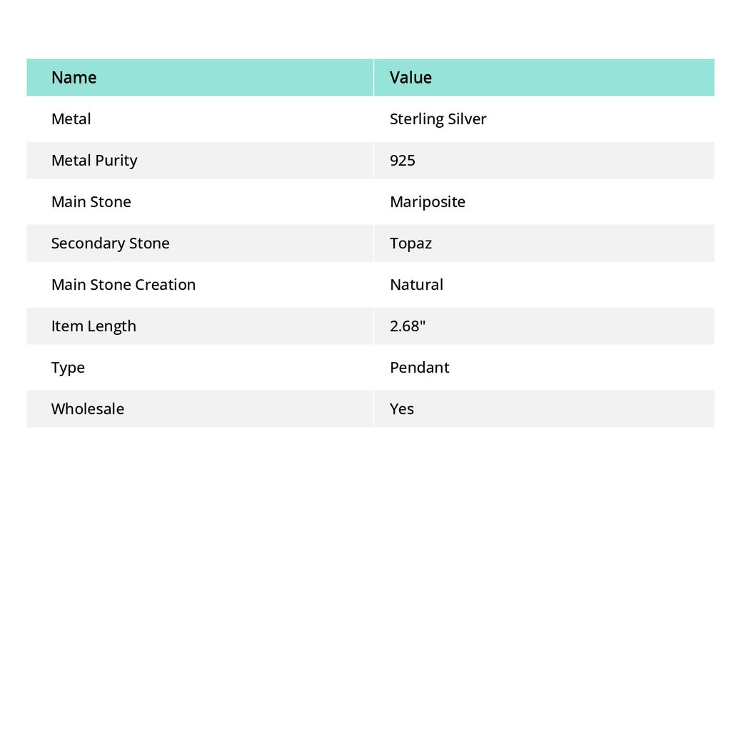 Natural Mariposite, Topaz 925 Sterling Silver Jewelry Pendant 2.68" o4A15