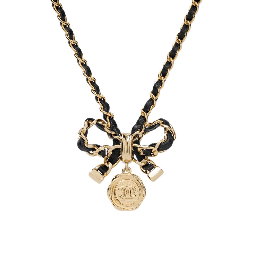Chanel Double C Bow Logo Pendant Necklace Women necklace Black Gold AB8741-BO8644-NJ235