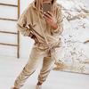 1 Set Sweatshirt Sweatpants Solid Color Elastic Cuff Autumn Winter Thick Warm Pullover Pants for Daily Wear