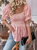 Women's Square Neck Puff Sleeve Blouse with Ruffle Hem in Multiple Colors