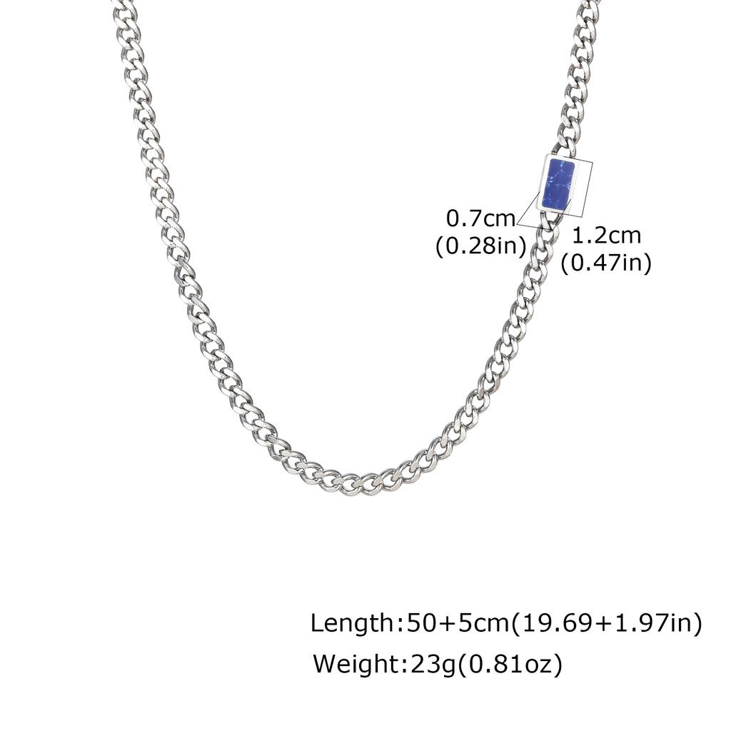 Men's Blue Natural Stone Chain Necklace,5mm Trendy Stainless Steel Cuban Link Choker,Hip-hop Punk Jewelry Gift