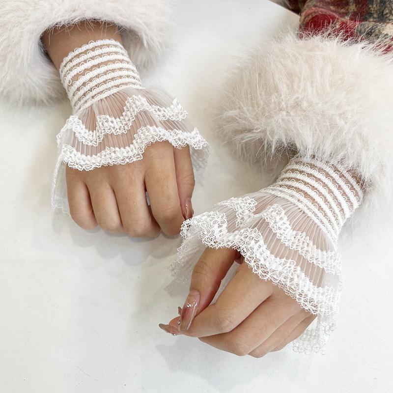 

Девушка фея Съемные накладные рукава Зимний свитер Декоративные манжеты на запястье Многослойные кружевные манжеты Эластичный браслет Перчатки без пальцев