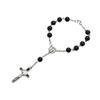 Fashion Simple Dangle Cross Bracelet Black Beads Jesus Pendant Bracelet for Women Anniversary Couple Jewelry Presents