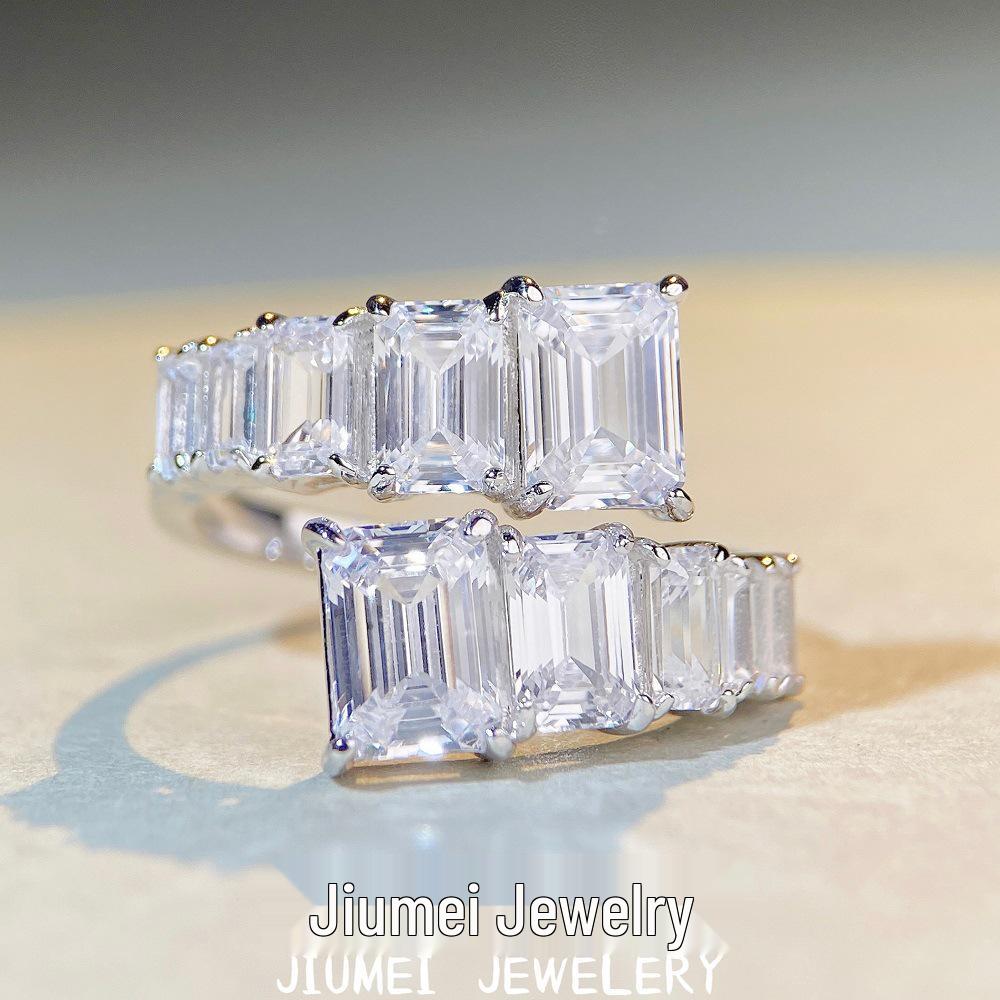 

Регулируемое открытое кольцо из стерлингового серебра с квадратным бриллиантом для мужчин и женщин, стиль INS. Adjustable Open