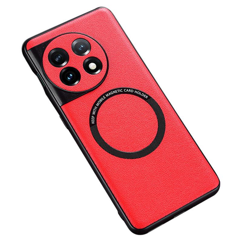 

Compatible with MagSafe Charger Case for OnePlus 11 5G PU Leather Coated TPU+PC Phone Back Cover Red