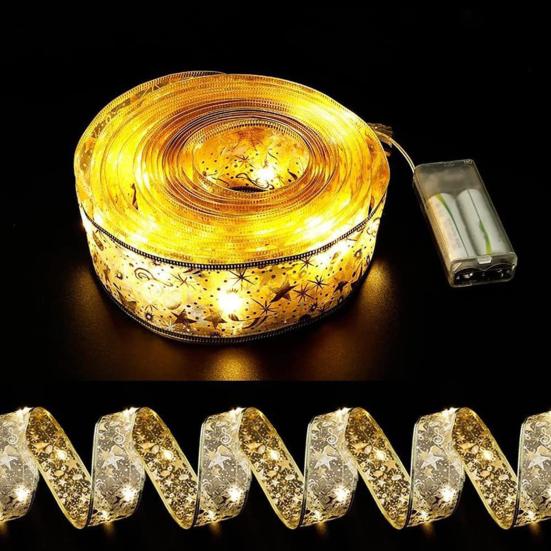 Yousheng Christmas Tree Ribbon String Lights Battery Powered Fairy Lights Christmas Ribbon Bow Light for Indoor Outdoor Xmas Wedding New Year Holiday
