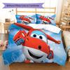 Super Wings Vzor Povlečení Sada Prošívaných Dek Quilt Cover Povlak na Polštář Domácí Dekorace Dárek (1 * povlak na peřinu + 2 * povlak na polštář, bez jádra)