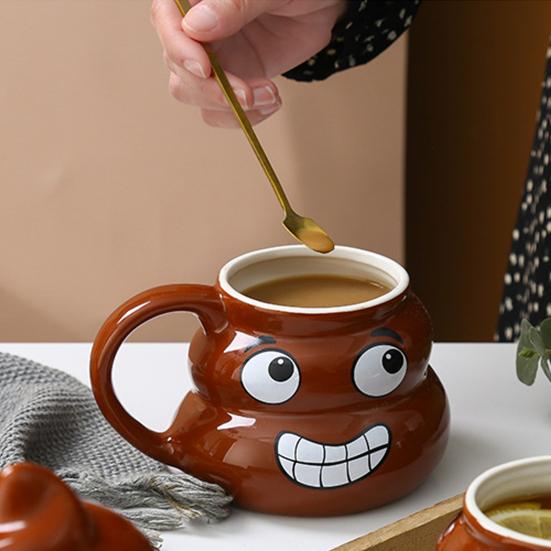 Ceramic Poop Cup 500ml Creative Coffee Mug with Spoon Comfortable Grip Tea Mug Novelty Drinkware Gifts