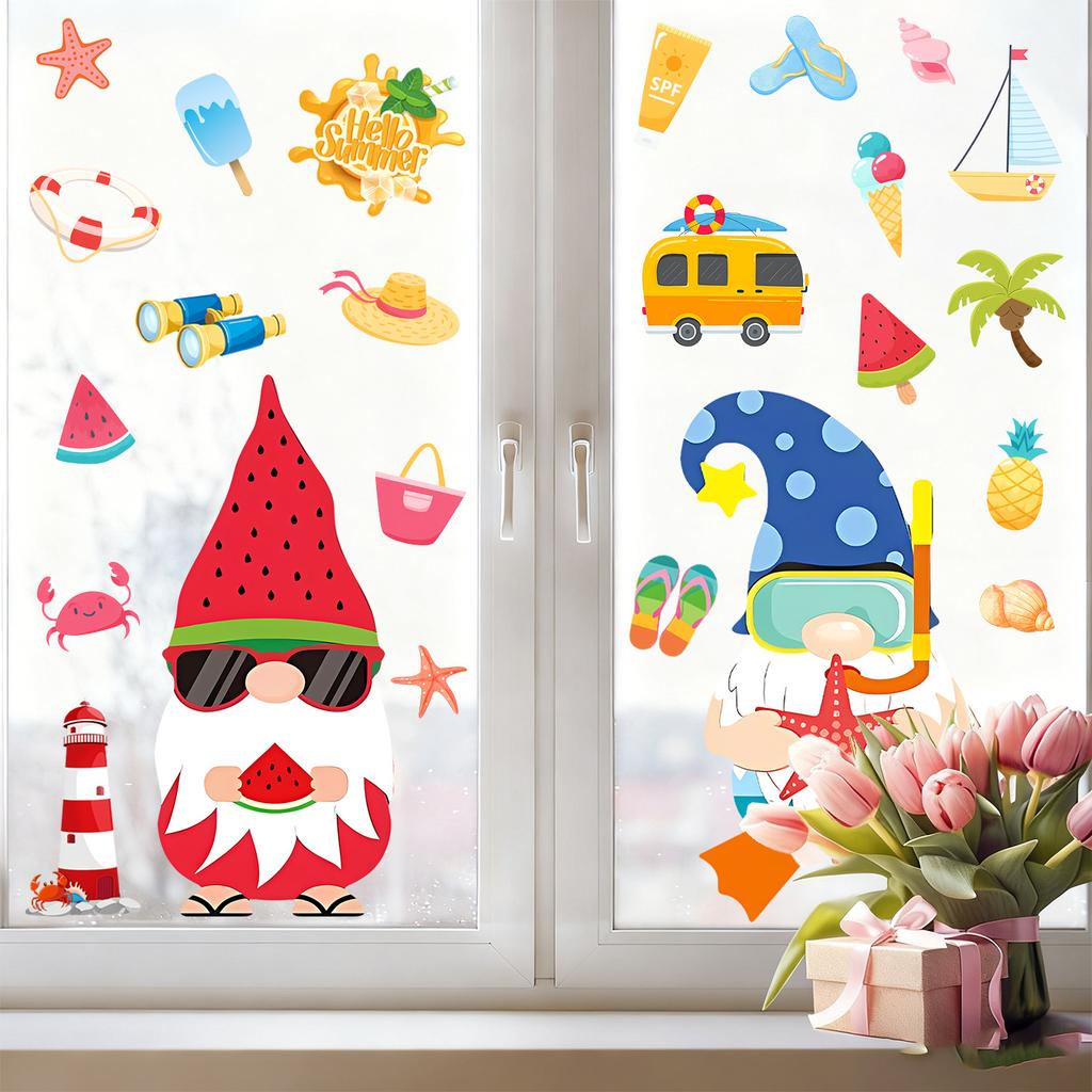 Summer Watermelon Fairy Static Electricity Glass Sticker for Living Room, Bedroom and Study Window Decoration