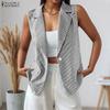 ZANZEA Women Casual Turn Down Collar Sleeveless Stripe Cardigan Vest