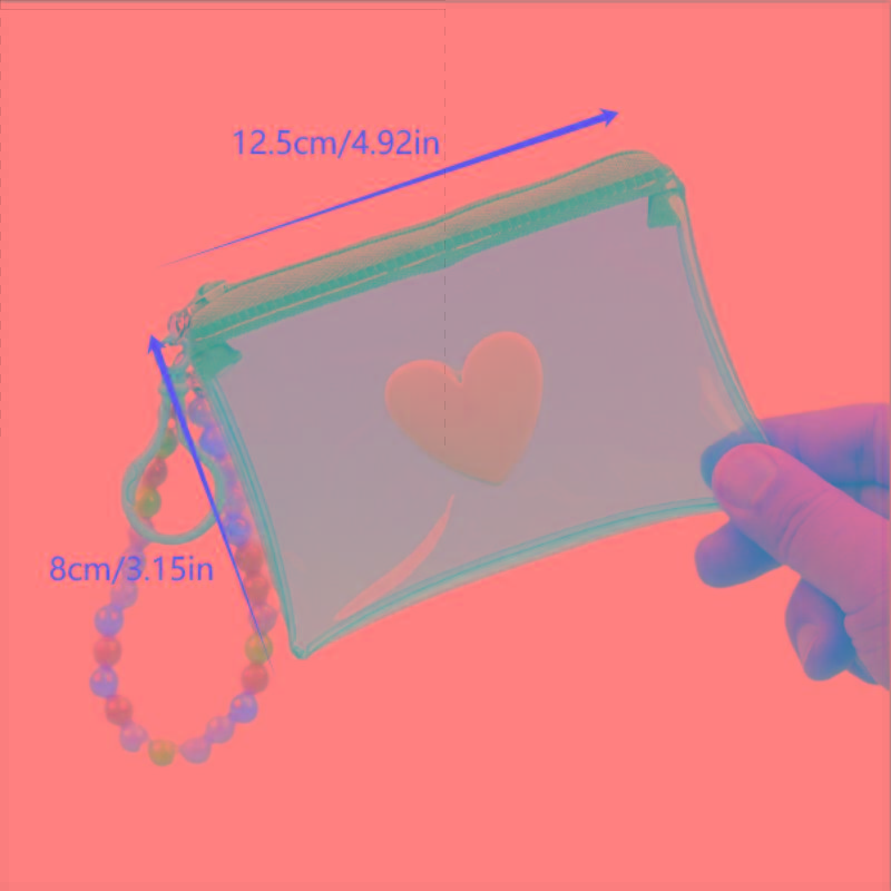 Cute Heart Pvc Transparent Handbag Coin Purse With Beads Chain Women Wallet Zipper Bag Wallet Earphone Key Storage Bag Girl Gift