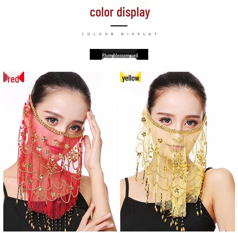 

Plum Blossom Veil Dance Set: Belly Dance Accessories, Scarf, Hair Clip, Face Cover, Indian Dance Costume Props One Size, Adjustable Tie темно-фиолетового