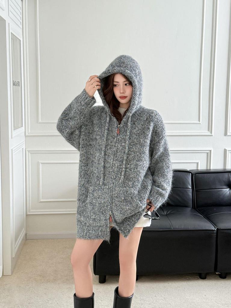 2025 High-End Korean Style Hooded Knitted Cardigan - Autumn/Winter Versatile Casual Sweater