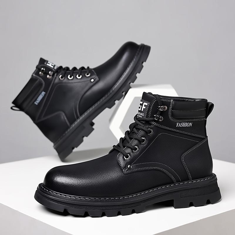 Golden Sapling British Style Warm Men's Boots Classics Black Leather Male Ankle Botas Outdoor Rouns Toe Thicken Plush Shoes Man
