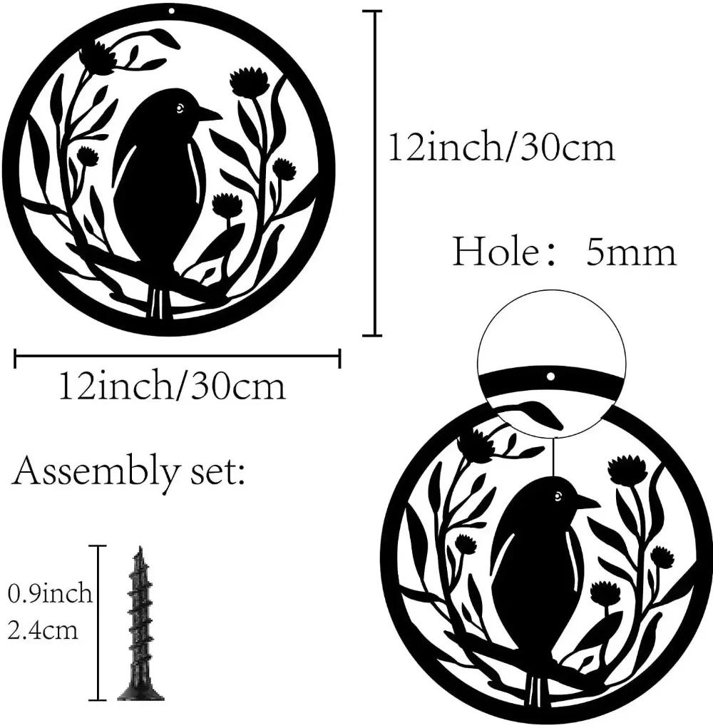 

Металлическое настенное искусство «Цветок и птица» - Круглая железная скульптура 30 см, Настенный декор для подвешивания, Произведение искусства и Декоративная наклейка на стену чёрный