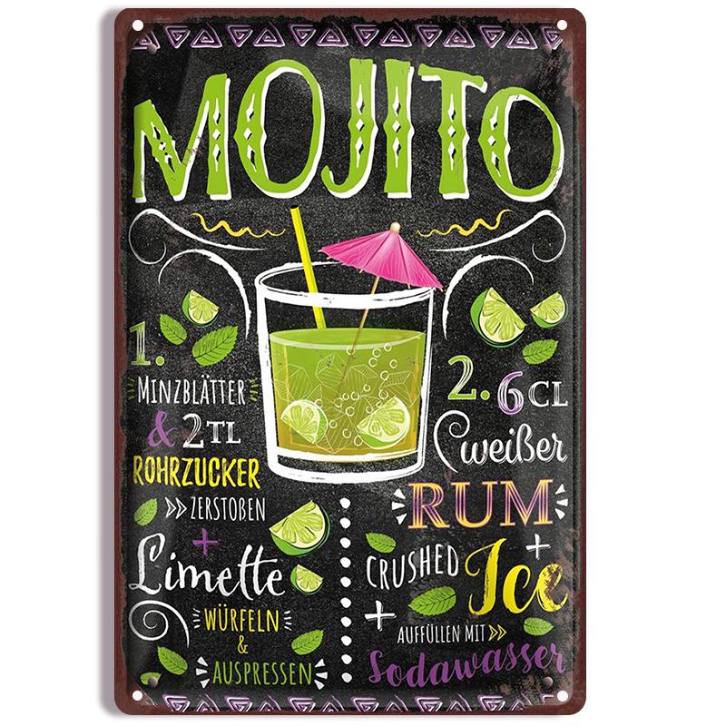 VintageSip Classic Cocktail Tin Signs - Spanish Blackboard Style Wall Posters, Decorative Plaque for Bar, Club & Beverage Shop