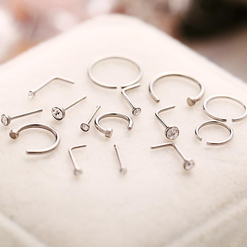 22pcs/set U Shaped Fake Piercing Nose Ring Stainless Steel Hoops Septum Rings Jewelry