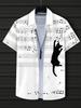 Summer Short Sleeve Shirt for Men, Cat and Music Note Pattern, Button Collar, Regular Fit, Fashionable Sports Casual Vacation Beach Style, Suitable