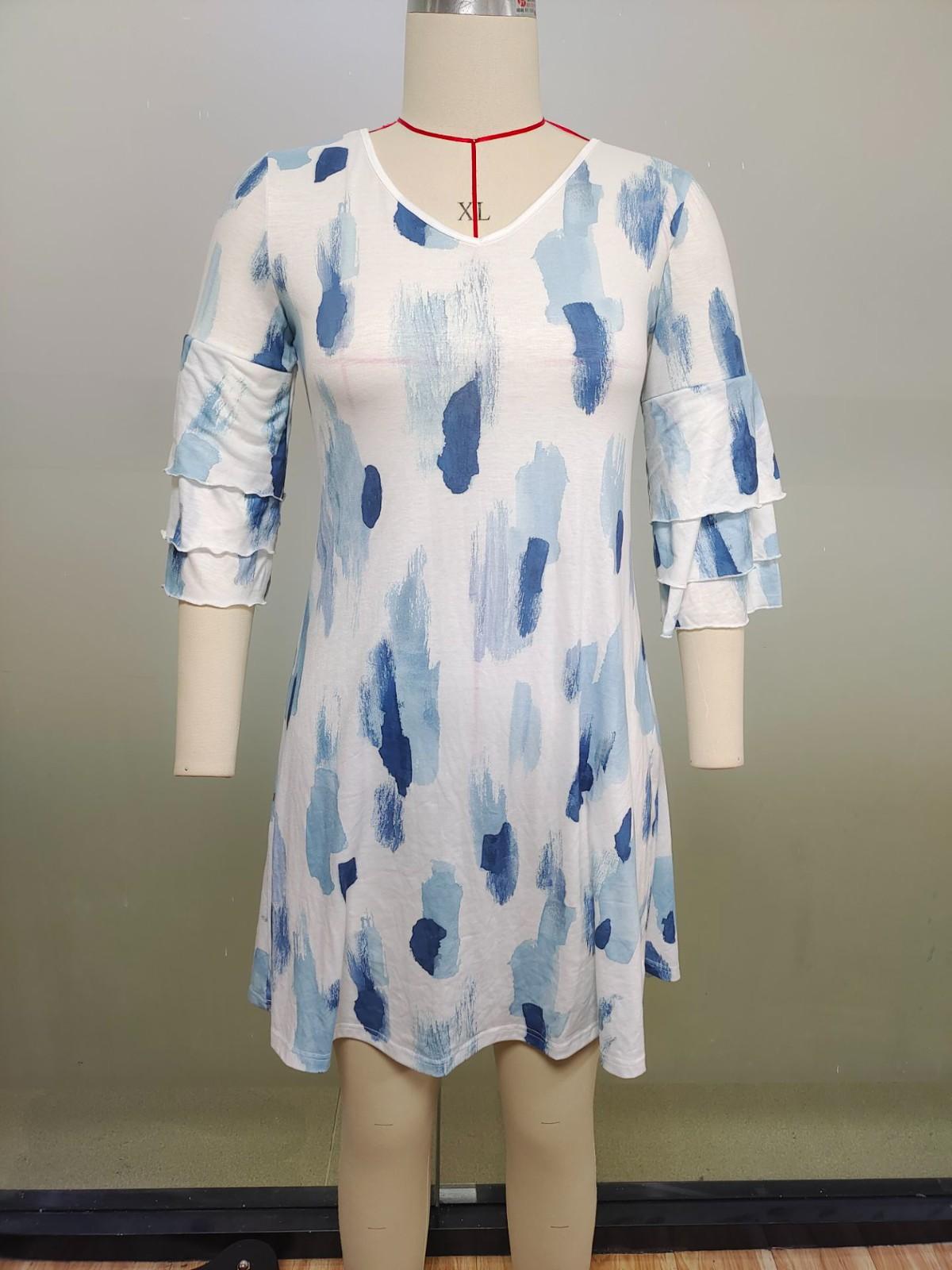 Женское модное темпераментное элегантное мини-платье с v-образным вырезом и рукавами 3/4 — фото 3