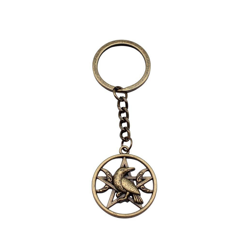 Dreifachmond Pentagramm Anhänger Schlüsselanhänger Stern Wicca Thema Schlüsselring 28mm