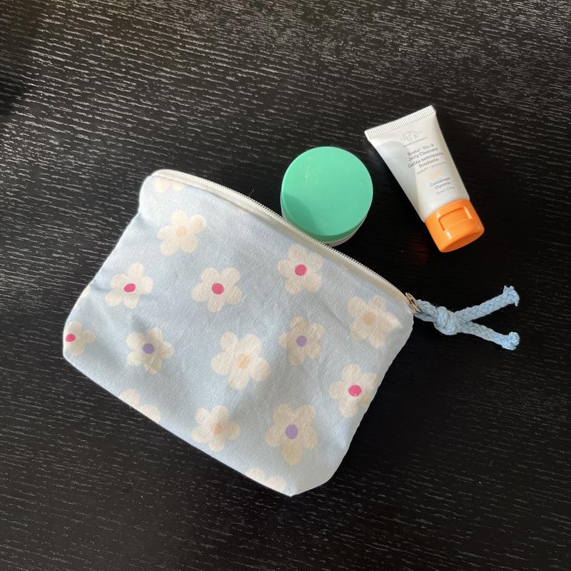 1PCS Women's Small Plaid Floral Cosmetic Bags Retro Ladies Lipstick Storage Bag Pouch Zipper Female Travel Makeup Case Handbags