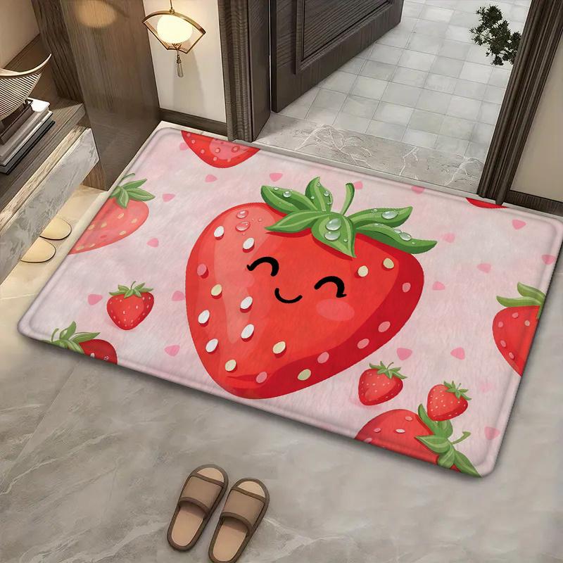 1pc Comfortable Soft Non-Slip Entry Door Mat, Machine Washable Low-Pile Carpet for Home Use. This Strawberry-themed 2D Flat-printed Mat Features a Vib