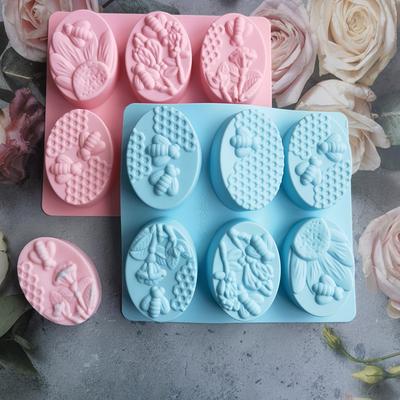 Silicone 6 Connect Oval Bee Soap Ice Cream Jelly Pudding Soap Cake Form