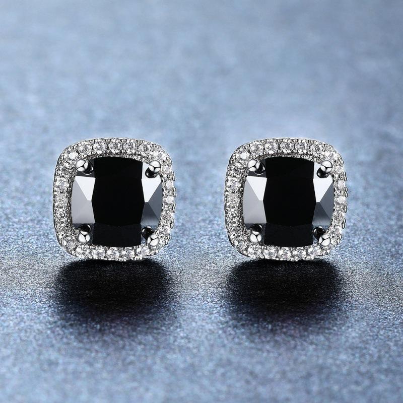 South Korea's new water blue square zircon diamond-encrusted stud earrings personalized versatile jewelry