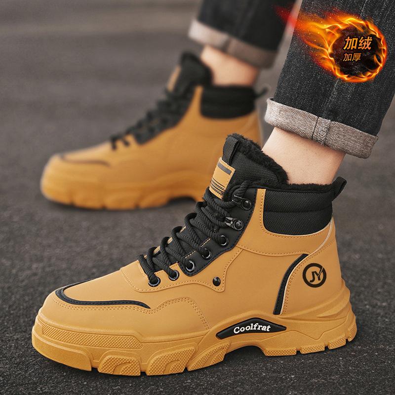 Winter velvet high-top Martin boots men's shoes British retro tooling shoes thick-soled thickened warm cotton shoes short boots tide