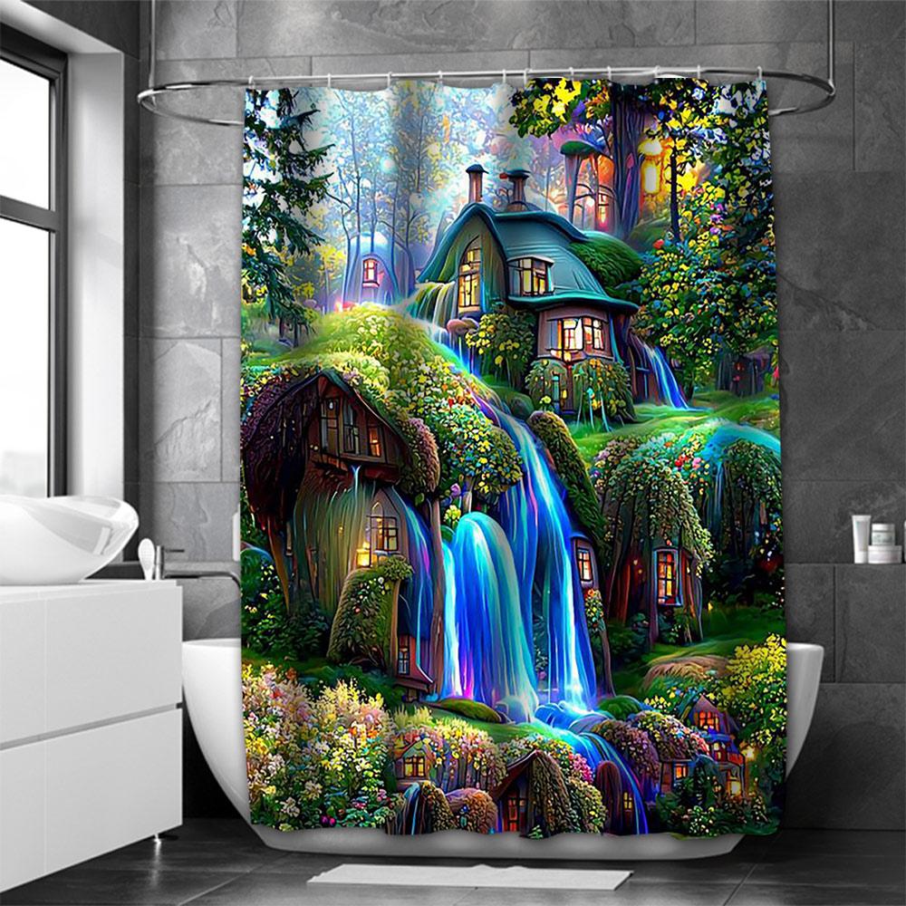 Dream View Cottage  Bathing Curtain  Bathroom Shower Curtain Waterproof With 12 Hooks Home Deco Free Ship