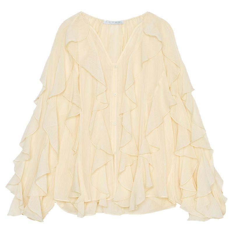 Zaprha 2025 New Arrival Loose Laminated Decoration Fashion V-neck Long Sleeve Shirt Female Loose Feeling 4786063