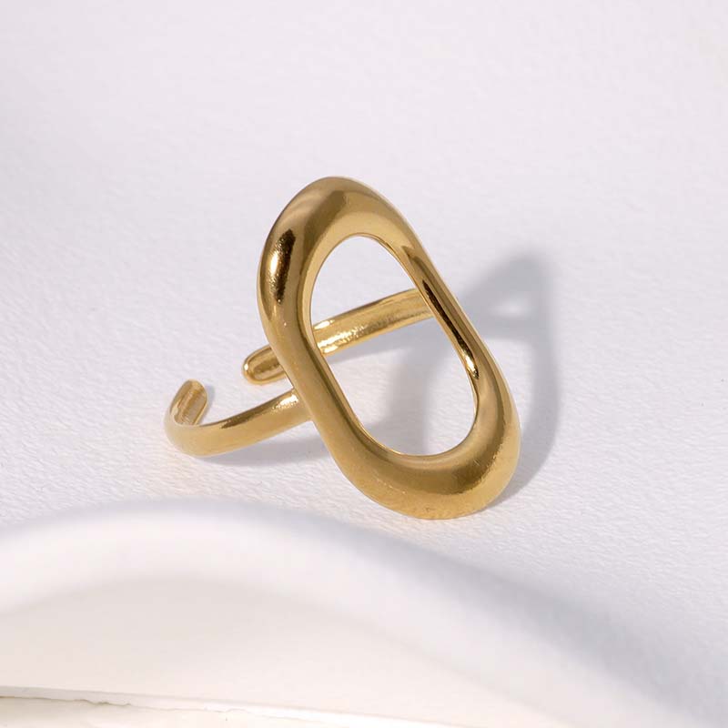 Stainless Steel Metal Hollow Square Open Rings For Women Vintage Gold Color Geometric Waterproof Chunky Ring Jewelry