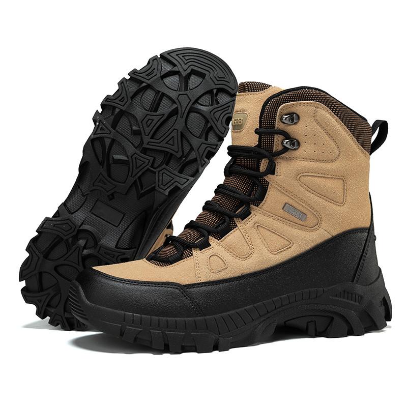 High-Quality Khaki Men's Hiking Boots High-Top Platform Trekking Shoes Men Non-Slip Training Outdoor Male Boots botas masculino