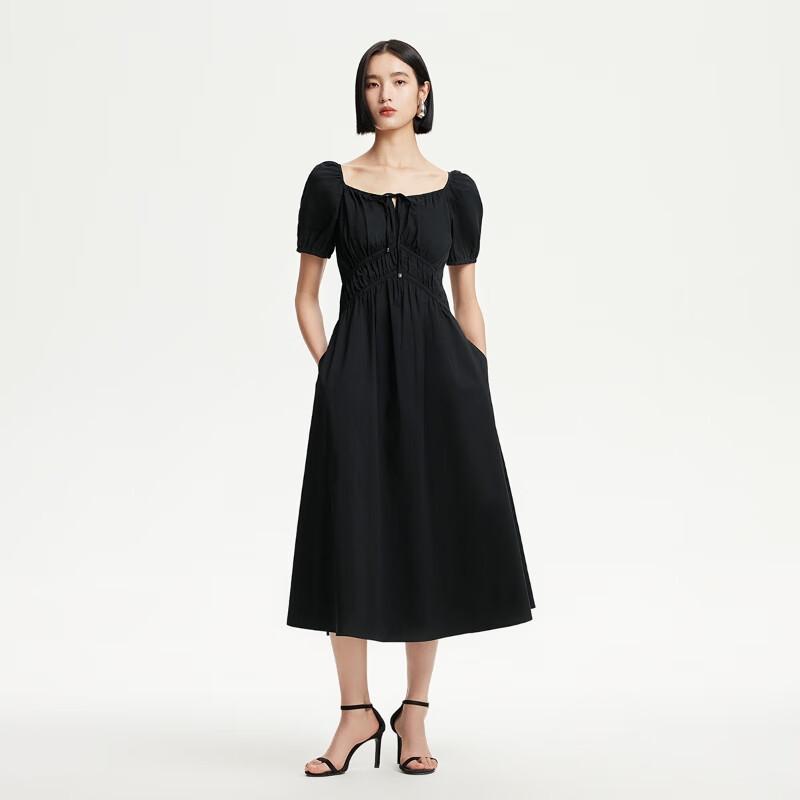 

VEROMODA 2025 Cotton-Blend Square Neck Pleated Tie-Waist A-Line Midi Dress S