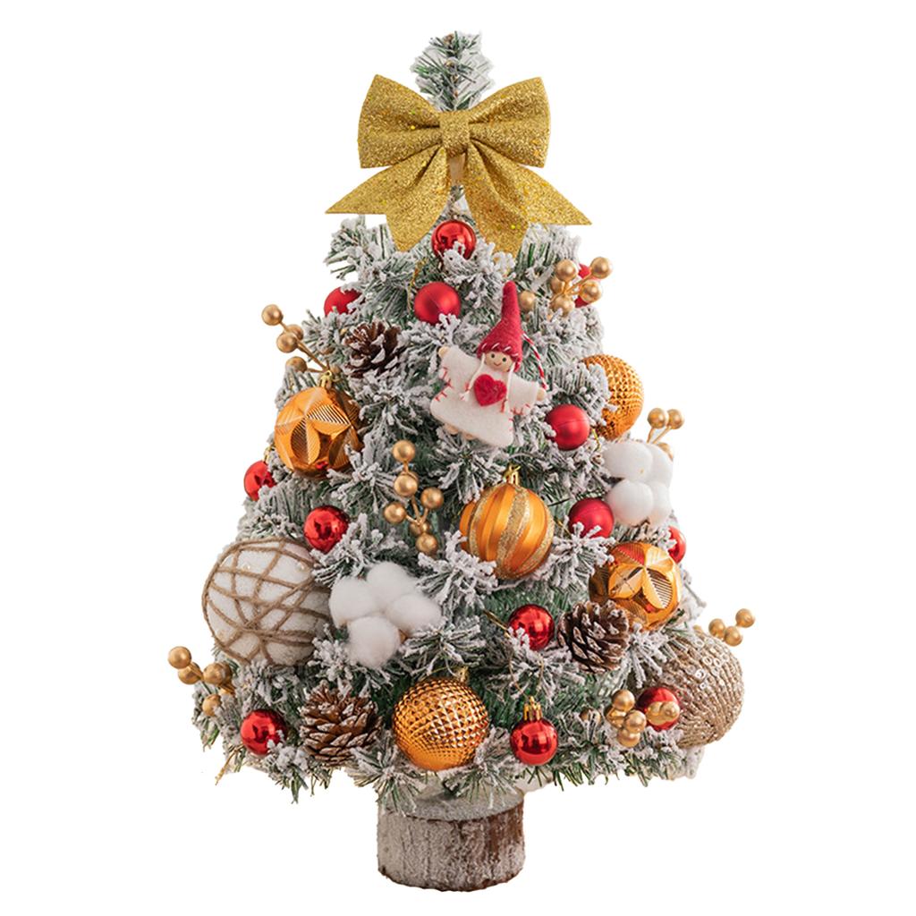 Christmas Tree Desktop Decoration Office Holiday Decor Snow Flocked Mini Christmas Tree with Led Light Ball for Tabletop