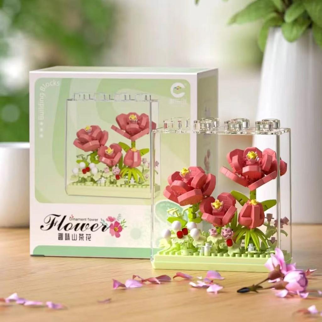 Creative Microgranules Bouquet Rose Sunflower Flower Mini Particles Building Blocks Assembled Bricks Girl Gift Home Ornament