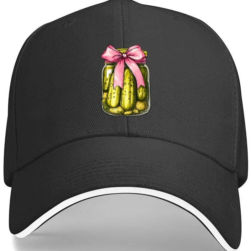 Coquette Pickle Jar Pink Bow Graphic Baseball Cap Adjustable Polyester Outdoor Casual Hat One Size