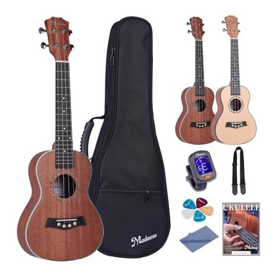 Mademu Ukulele Mahogany Concert Ukulele Beginner Set 7 Pieces 23 Inch For Beginners Tuner, Case, Strap, Picks, Instruction Book Included Ukulele