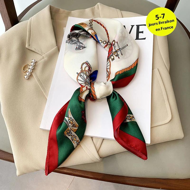 Luxury Brand Silk Square Plaid Scarf Women Satin Neck Hair Tie Band Soft work neckerchife 2024 NEW Hijab Head Female Foulard