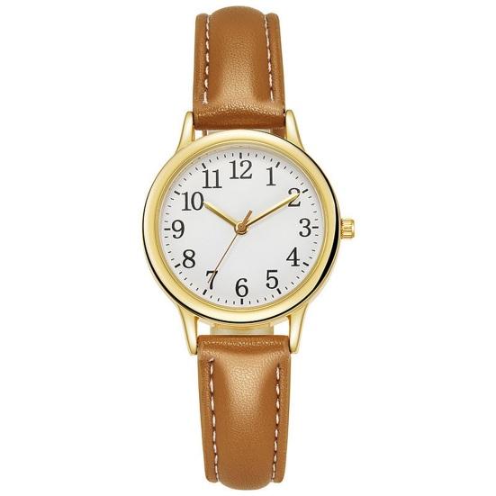 Minimalist Women Quartz Watch Ladies Faux Leather Band Watch Large Arabic Numerals Analog Wristwatch коричневый