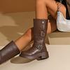 Retro Long Boots, Chunky Round-toed Fashion Boots, Plus-size Thick-soled Knight Boots, Women's Shoes