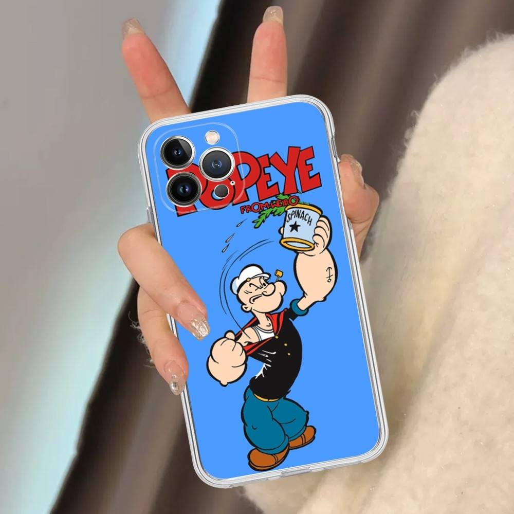 Classic P-Popeye Comics Animation Phone Case For iPhone 17 16 15 14 13 11 12 Pro Max 16 Plus Transparent