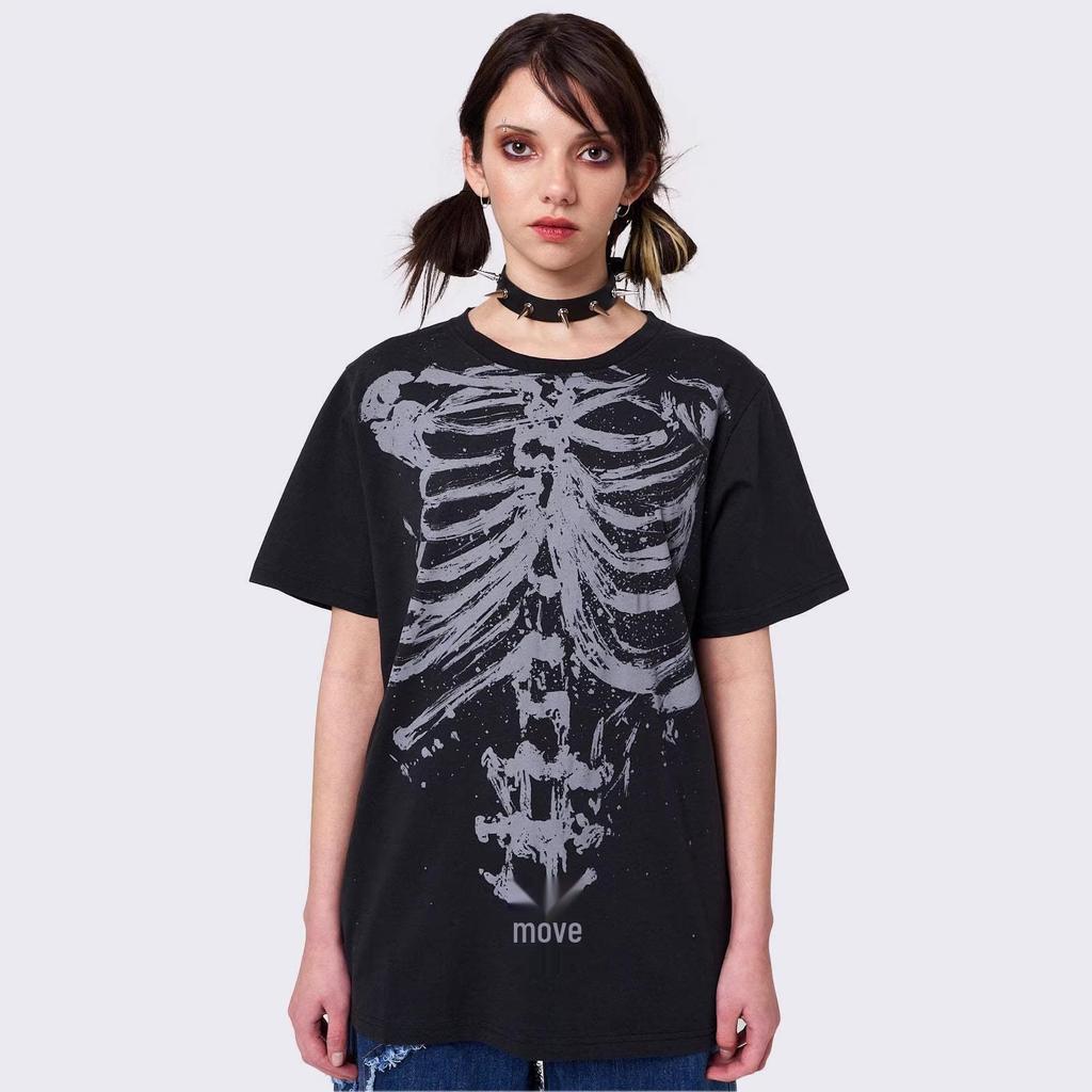 T-shirt Punk Streetwear da Donna - Stampa Teschio Astratto, Manica Corta, Vestibilità Larga