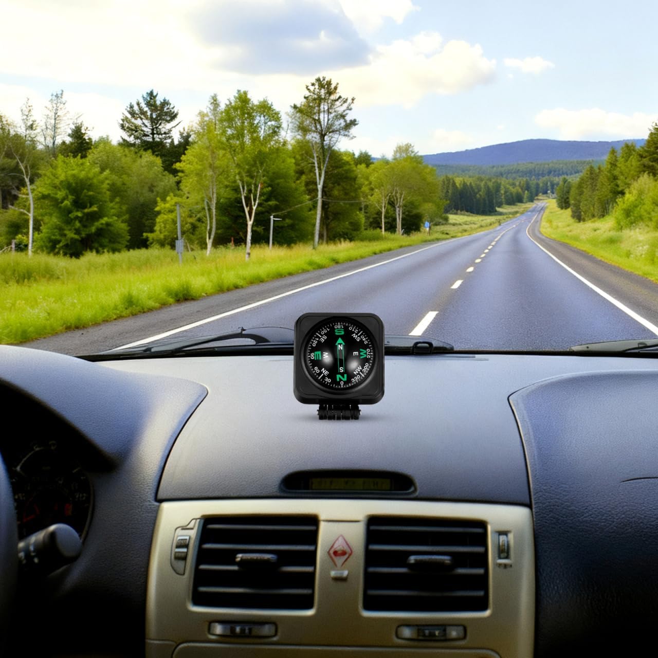 Car Compass Ball with Bottom Stick, Portable Auto Boat Compass Dashboard Ornament Guide Ball for Navigation Hiking Cycling Driving Direction