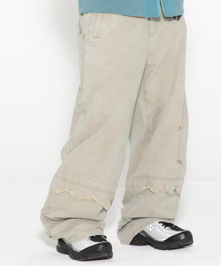 XTONZ Xp325 Grunge Layered Washed Cotton Pants (Beige)