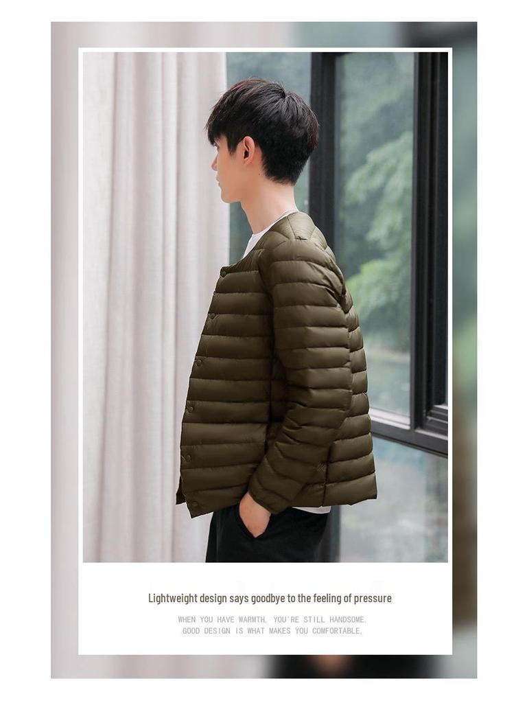 Geacă de puf pentru bărbați, ușoară, cu gât în V - 90% puf, Nou Standard Național