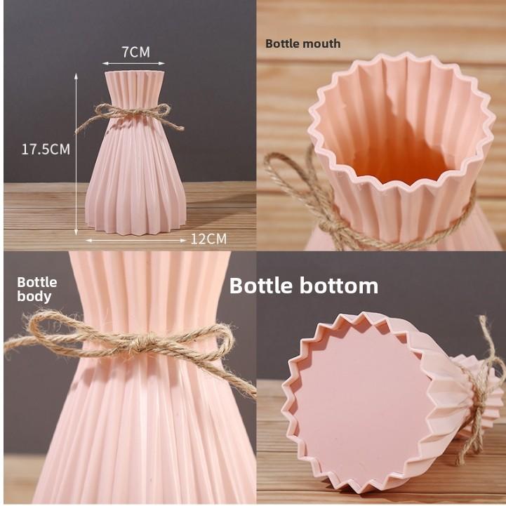Bouteille à fleurs hydroponique imitation céramique vase en plastique taille vase moderne origami créatif corde de chanvre fleur artificielle