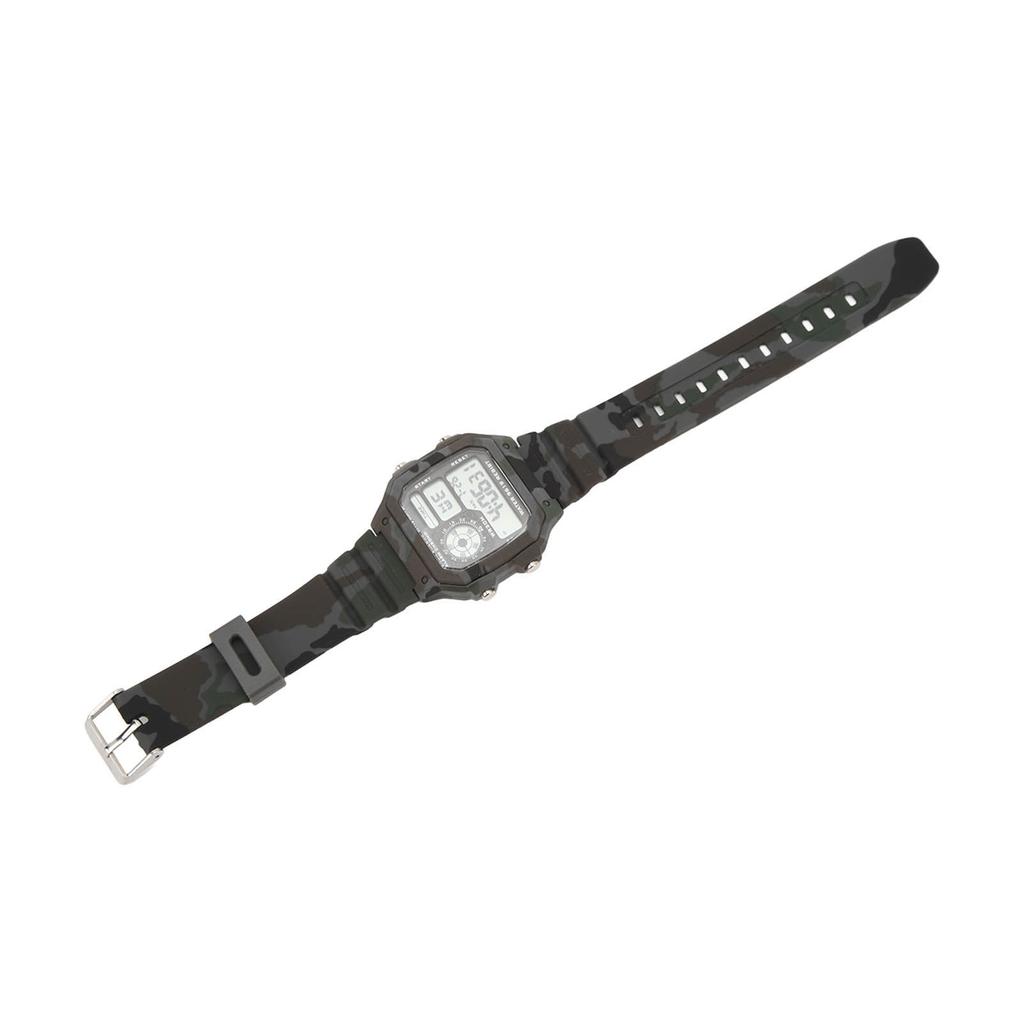 Digital Watch Multi Function Fashion Square Luminous Waterproof Outdoor Sports Chronograph Watch Camouflage Gray