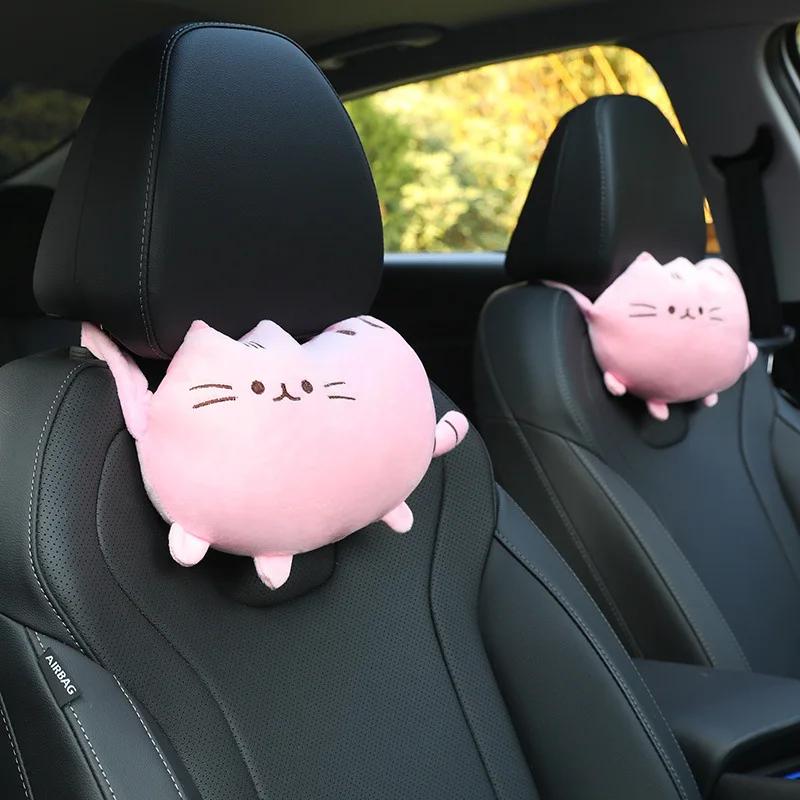 Creative Cartoon Cute Cat Auto Car Seat Head Neck Rest Cushion Headrest Pillow Plush Pad Car Safety Pillow Car Accessories