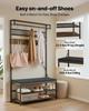 Hall Tree, 1830 mm Coat Rack with Shoe Bench, 2-Tier Freestanding Shoe Rack Storage Organizer with Hooks, Hanging Rod and Wire Shelf, Steel Frame